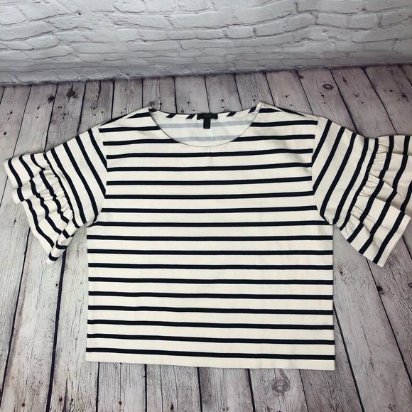 J. Crew Factory Tops - J. Crew Navy & White Ruffle-Sleeve Top